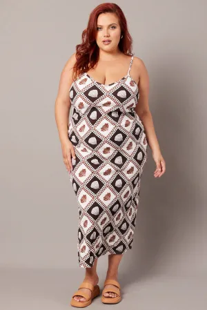 Graceful full-length gown Wool Glow Brown Abstract Maxi Dress Sleeveless Linen Blend