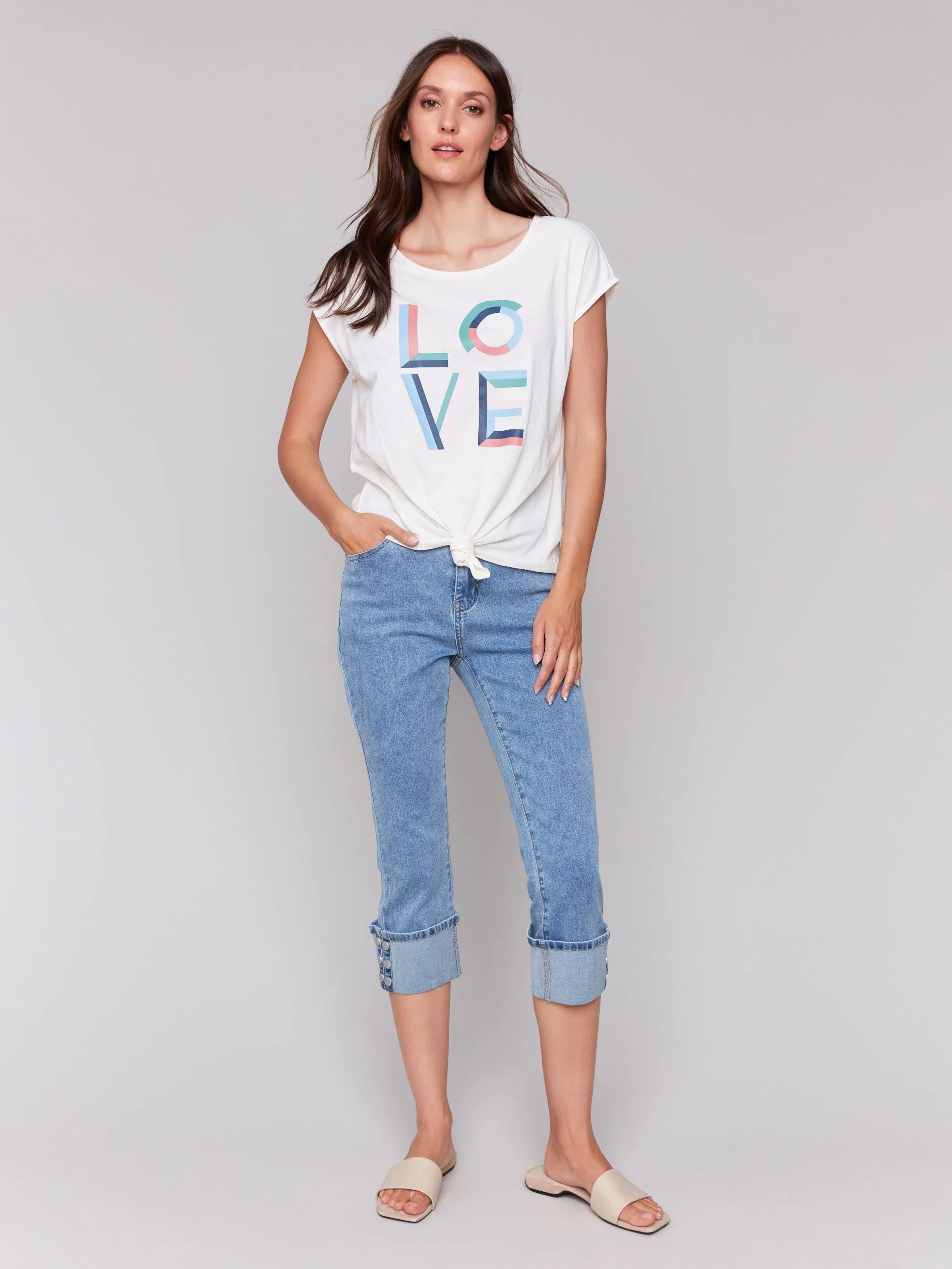 Printed Cotton Front Knot Top - Romantic Microfiber texture