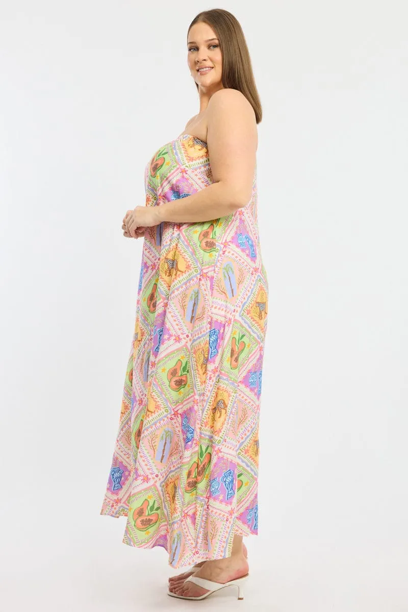 Multi Abstract Maxi Dress Strapless Textured The elegant design of this maxi dress adds a refined touch to your wardrobe without being overly complicated Forest Path