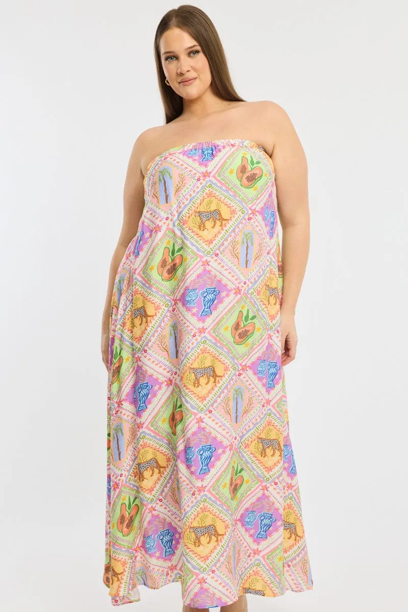 Free Air Snow Field Multi Abstract Maxi Dress Strapless Textured