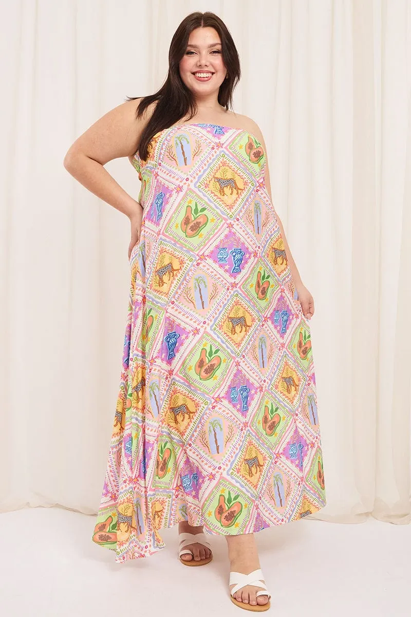 Multi Abstract Maxi Dress Strapless Textured Gala Mood