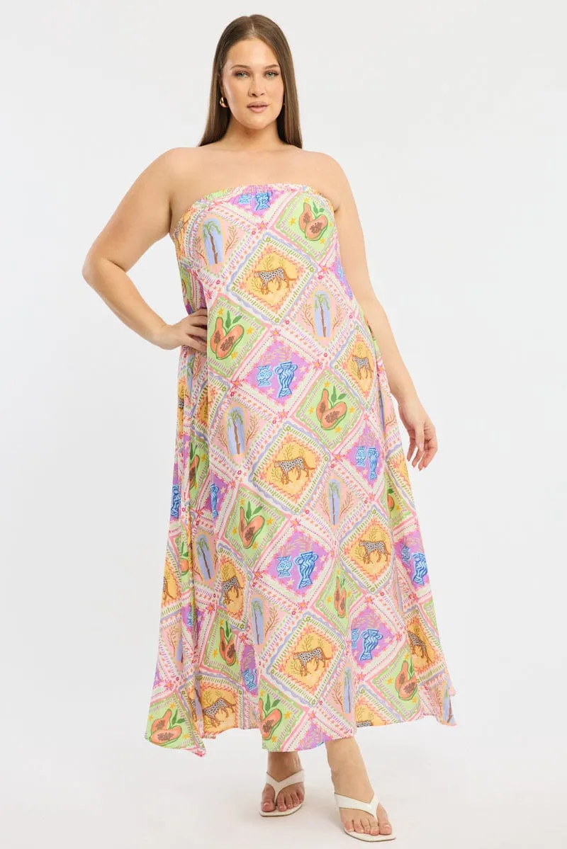 Multi Abstract Maxi Dress Strapless Textured Paris Mood