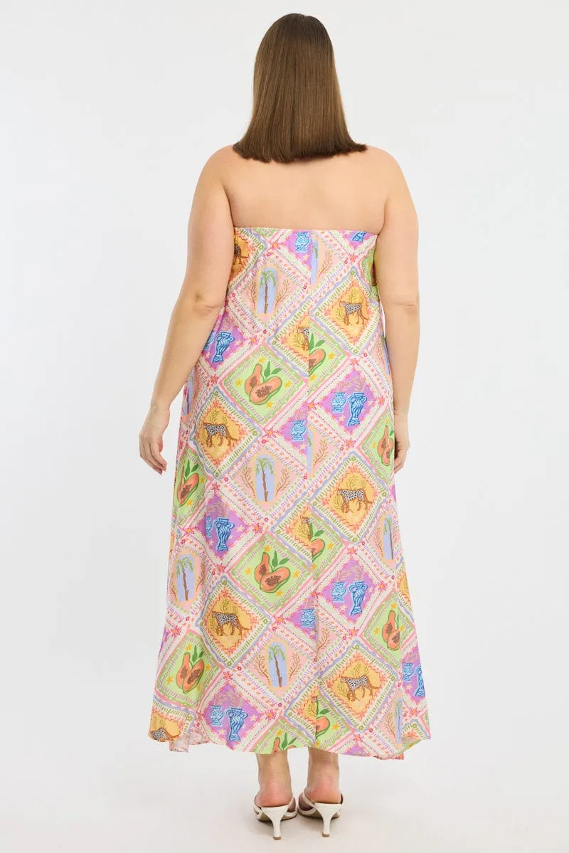 handmade detail Multi Abstract Maxi Dress Strapless Textured