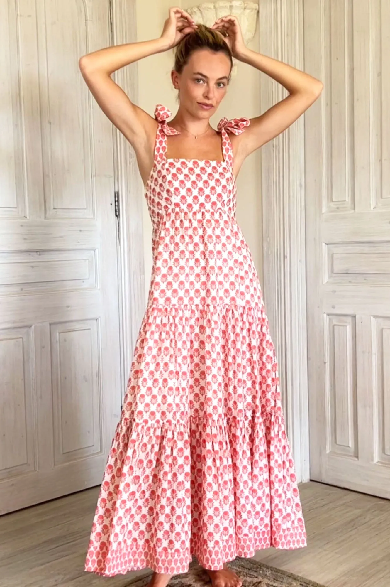 Tabitha Organic Cotton Maxi Dress | Pineapple Coral Metallic Pop