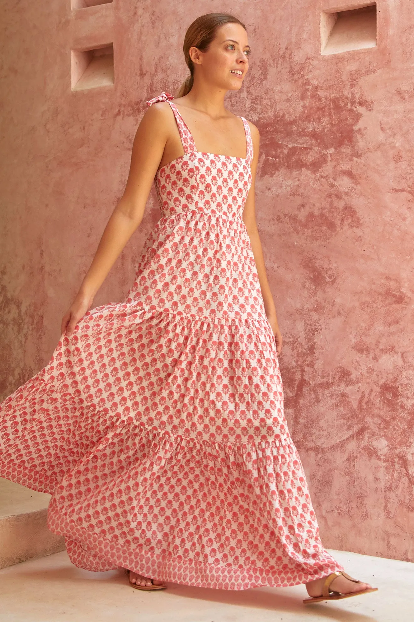 Lake View Morning Glow Tabitha Organic Cotton Maxi Dress | Pineapple Coral
