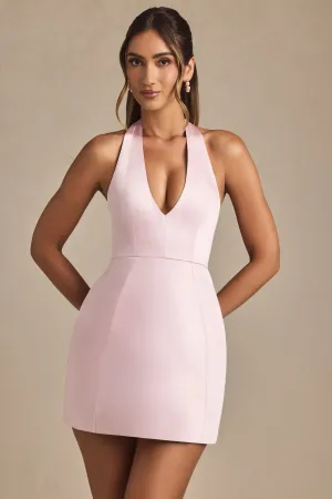 Layered Neckline Fashion Design Halterneck Structured Tulip Mini Dress in Blush