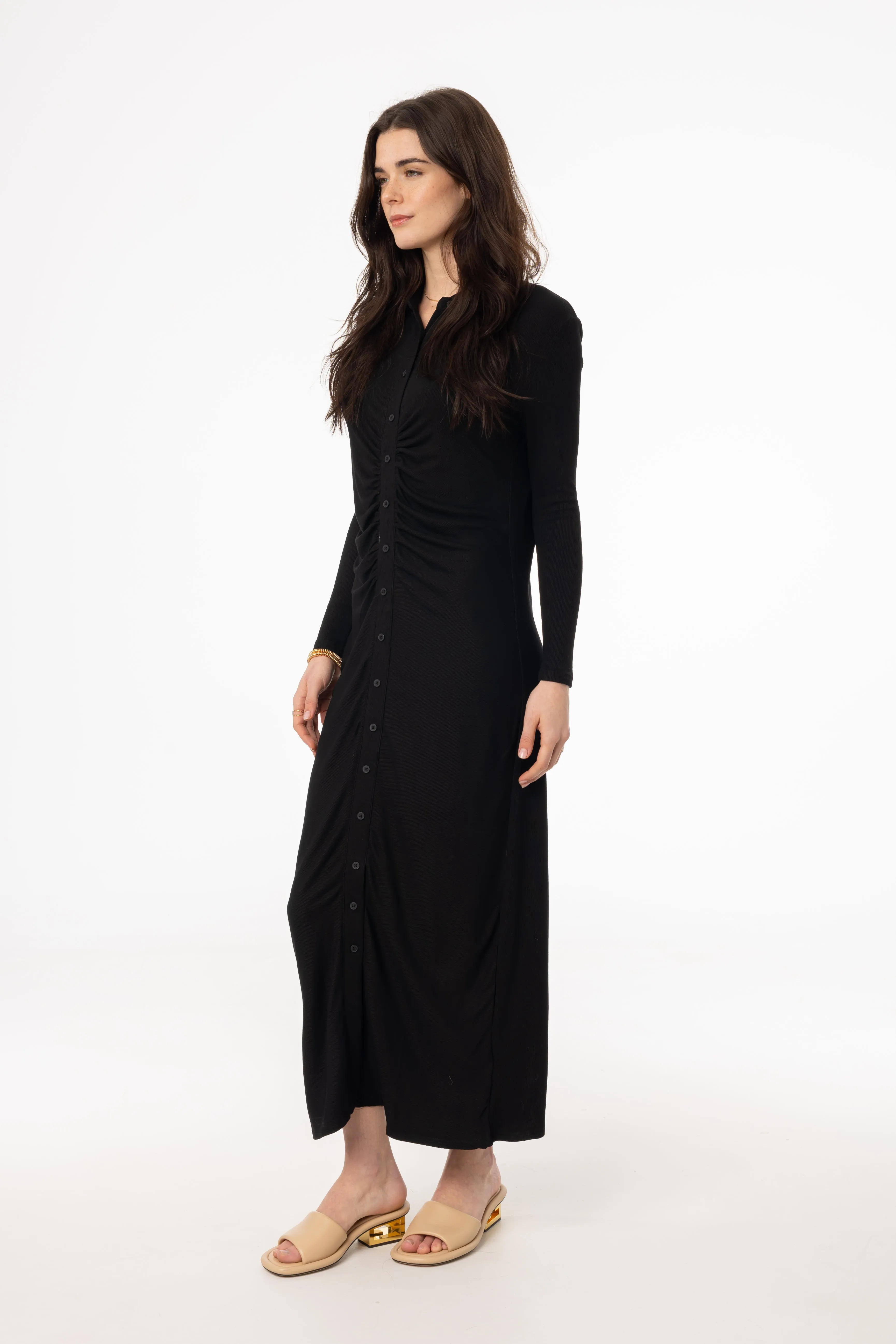 Work Mix Beach Ease Black Ruched Cardi Maxi Dress
