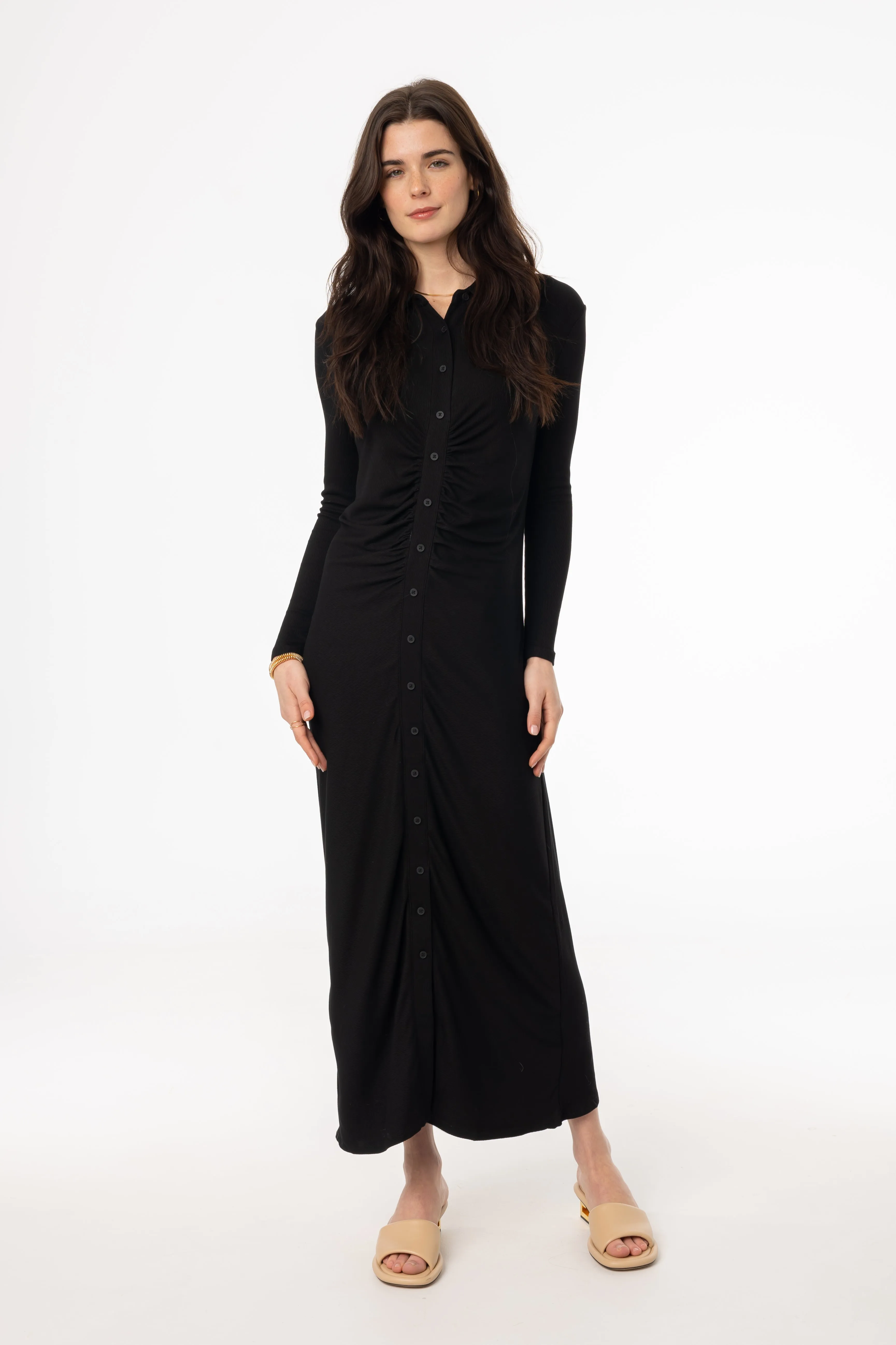 Black Ruched Cardi Maxi Dress Insulated Outerwear