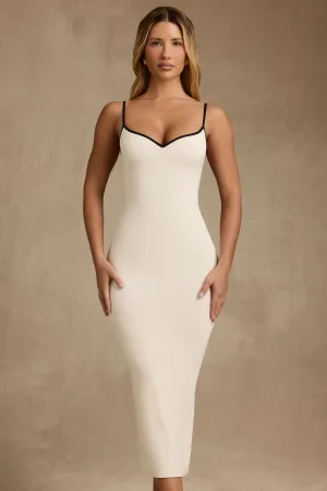 Modal Contrast-Trim Backless Midaxi Dress in Ivory Comfort Fit