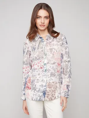 Concert Vibe Printed Button-Up Shirt - Frame