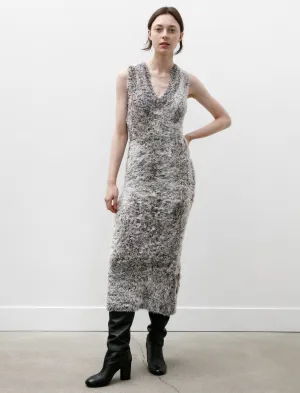 Silk Fur V-Neck Dress White/Black Aura Core