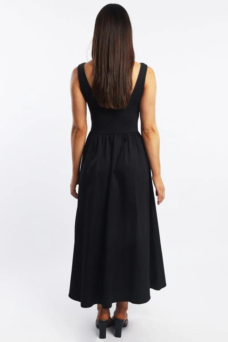 Everyday Comfort Soft-touch day dress Black Midi Dress Ribbed Bodice