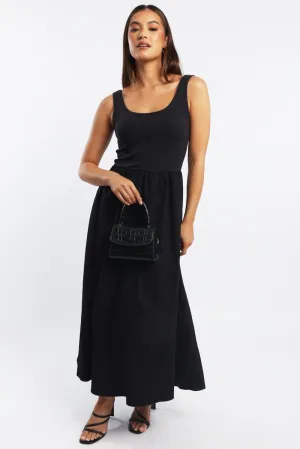 Timelessly stylish midi Black Midi Dress Ribbed Bodice