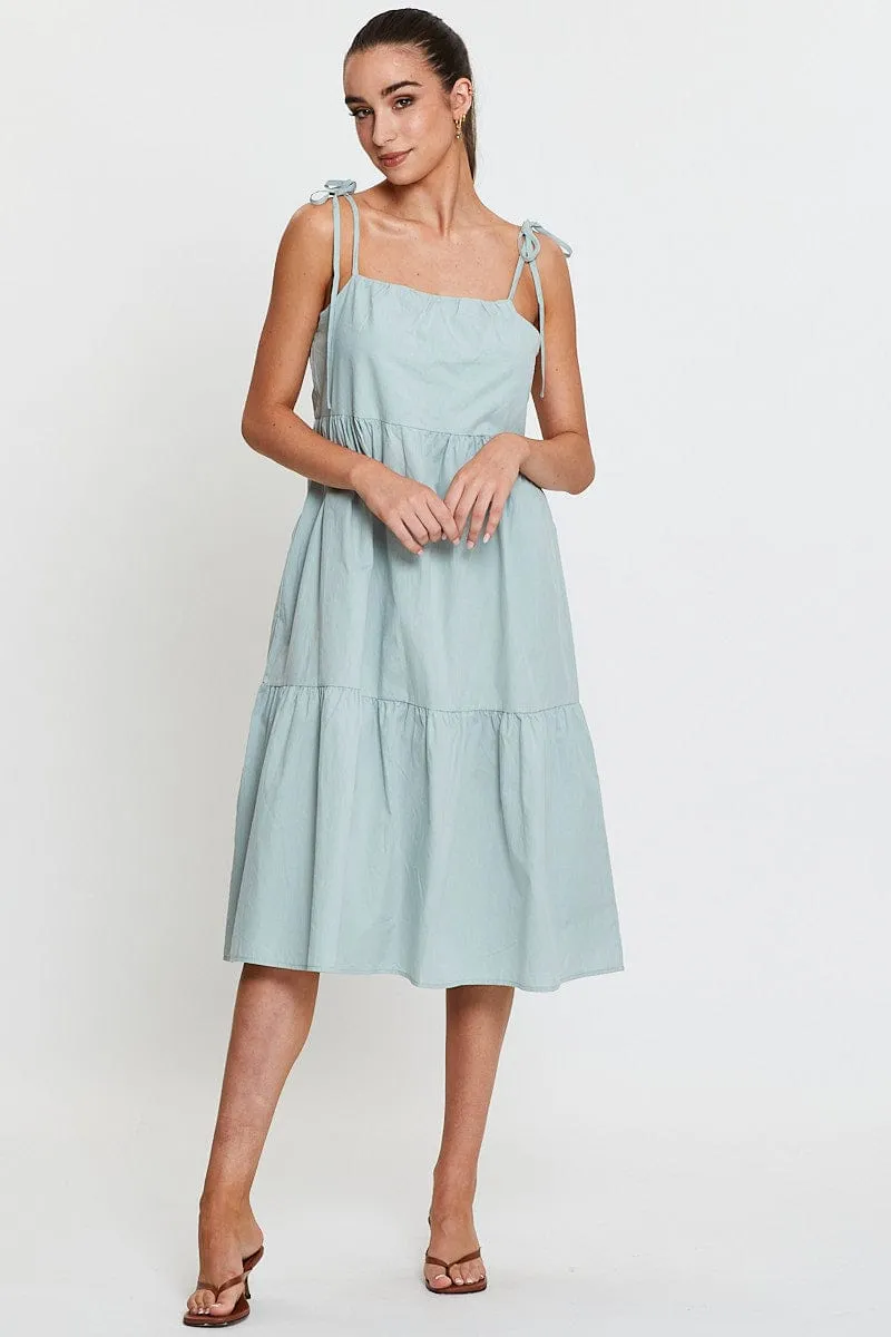 Green A Line Dress Midi Graceful Flow