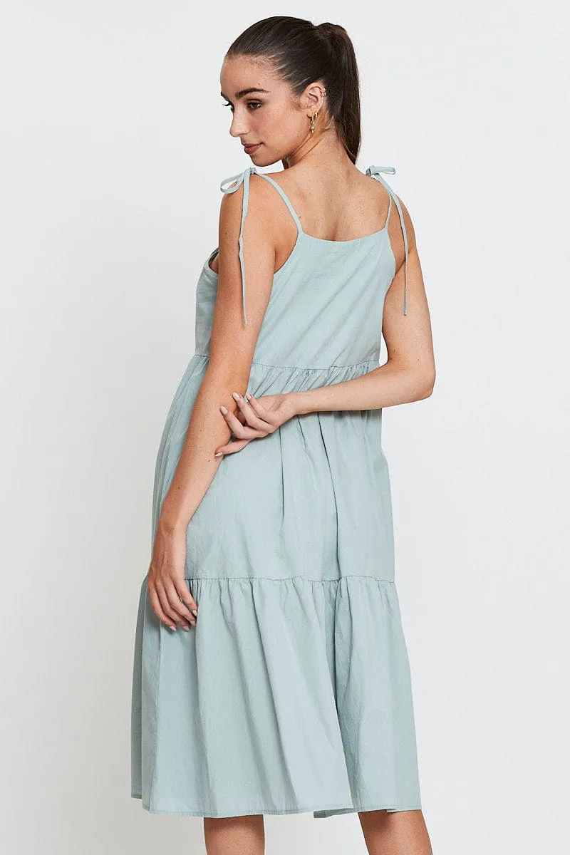 Green A Line Dress Midi Fashionable Piece