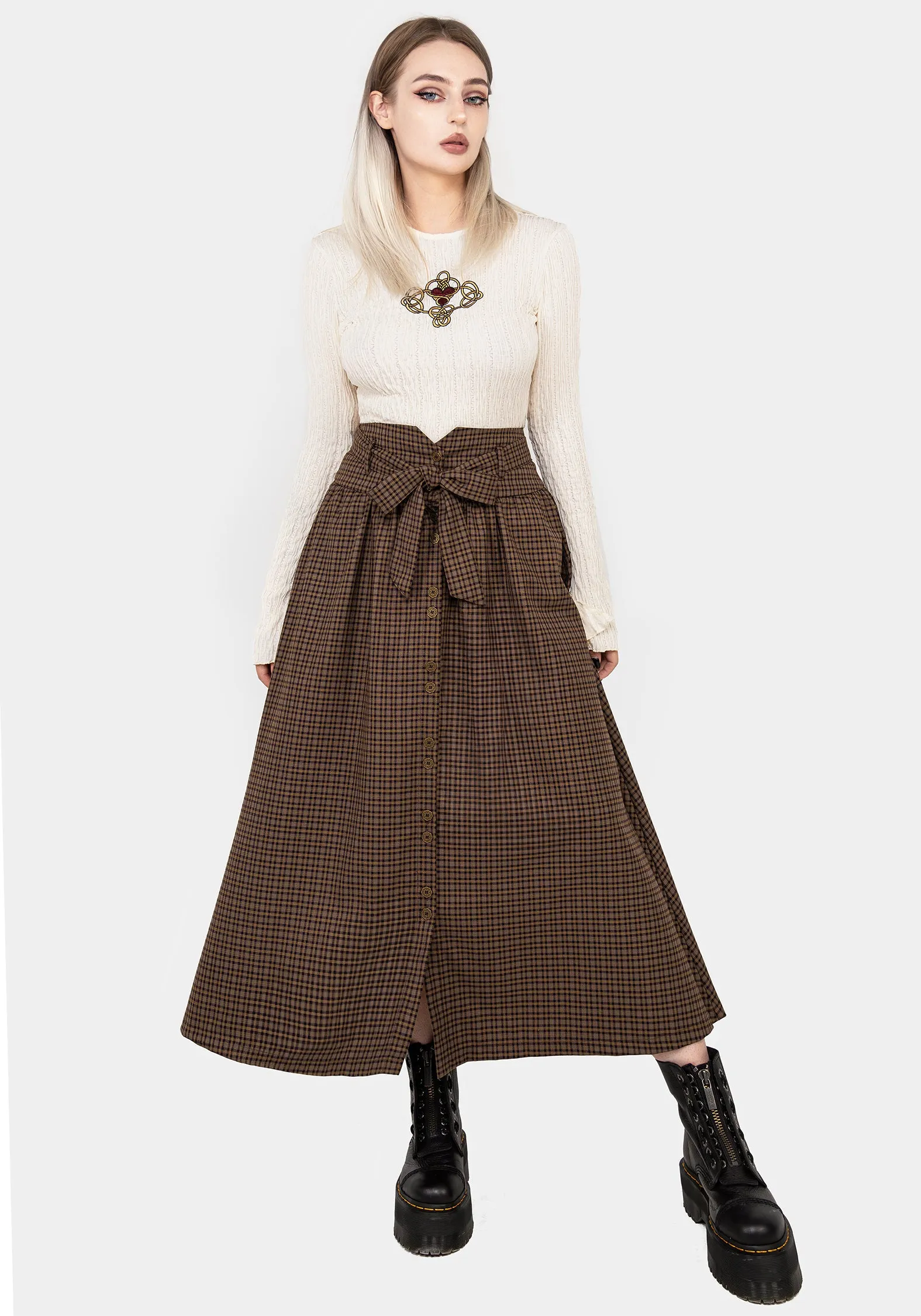 Crisp Details Seamless construction Sweetspire Check Tie Waist Midaxi Skirt