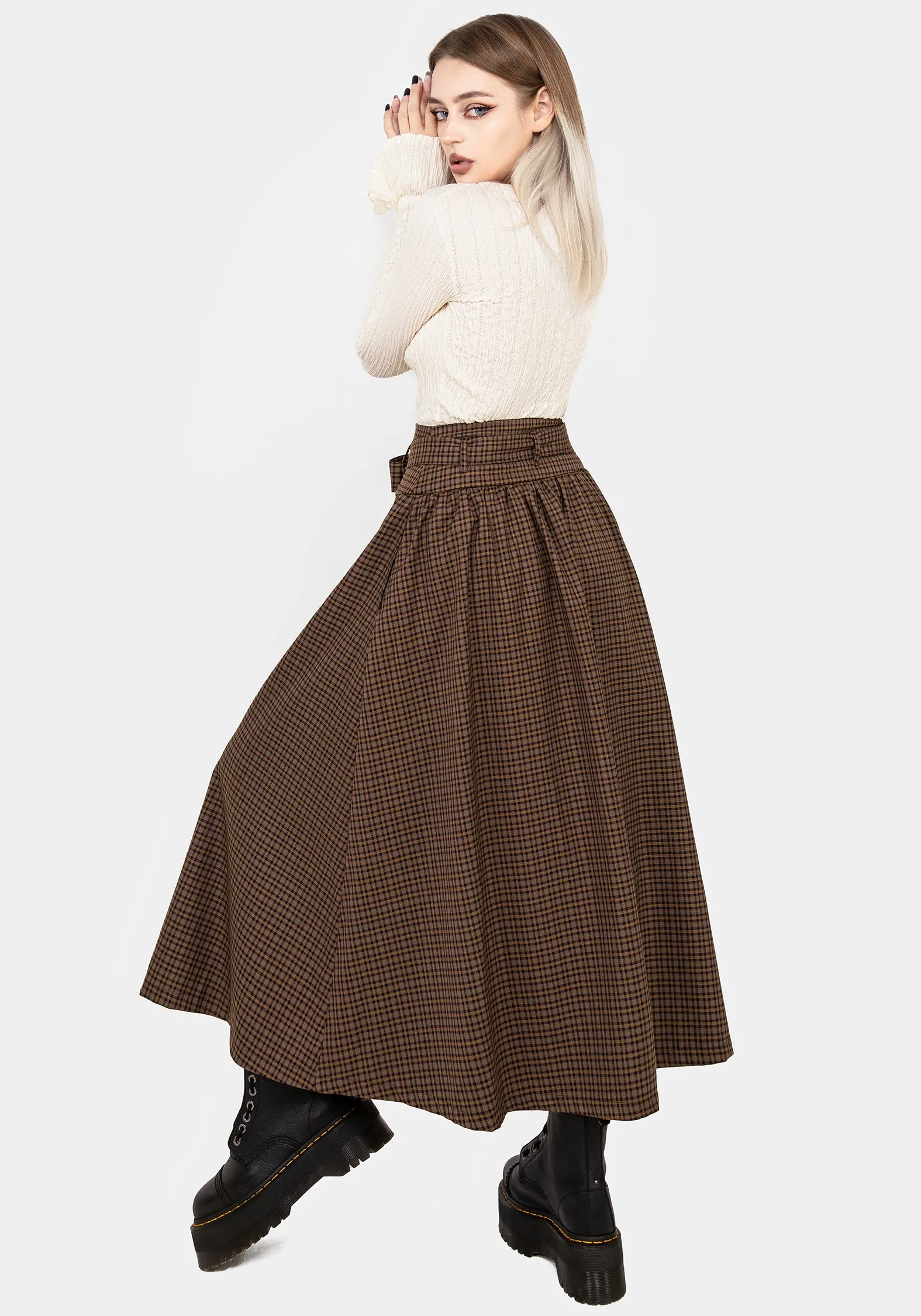 Sweetspire Check Tie Waist Midaxi Skirt Tiered Layers Minimalist Chic
