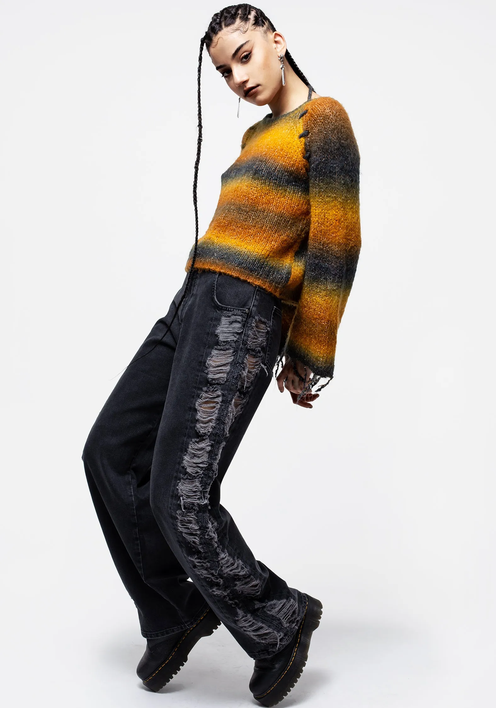 Fray Wide Leg Jeans Unisex Fashion