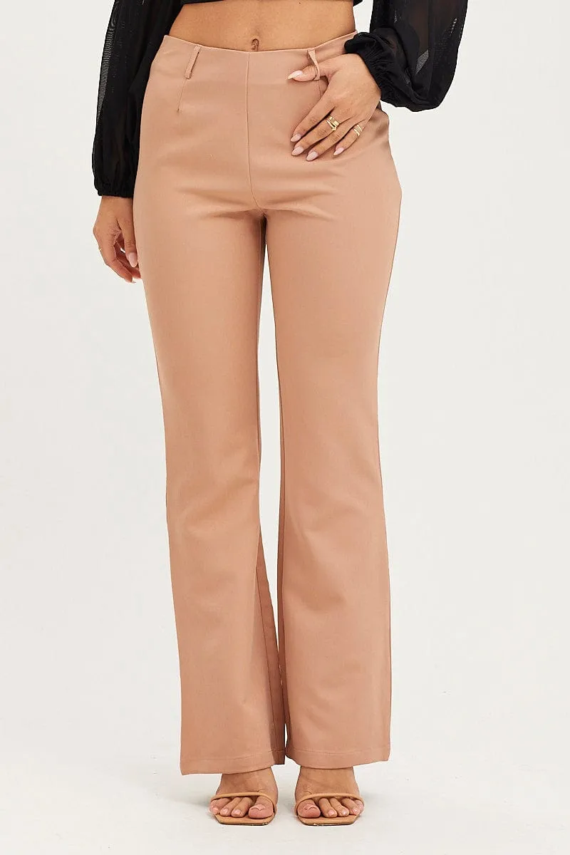 Beige Flare Pants Mid Rise Weekend Wear