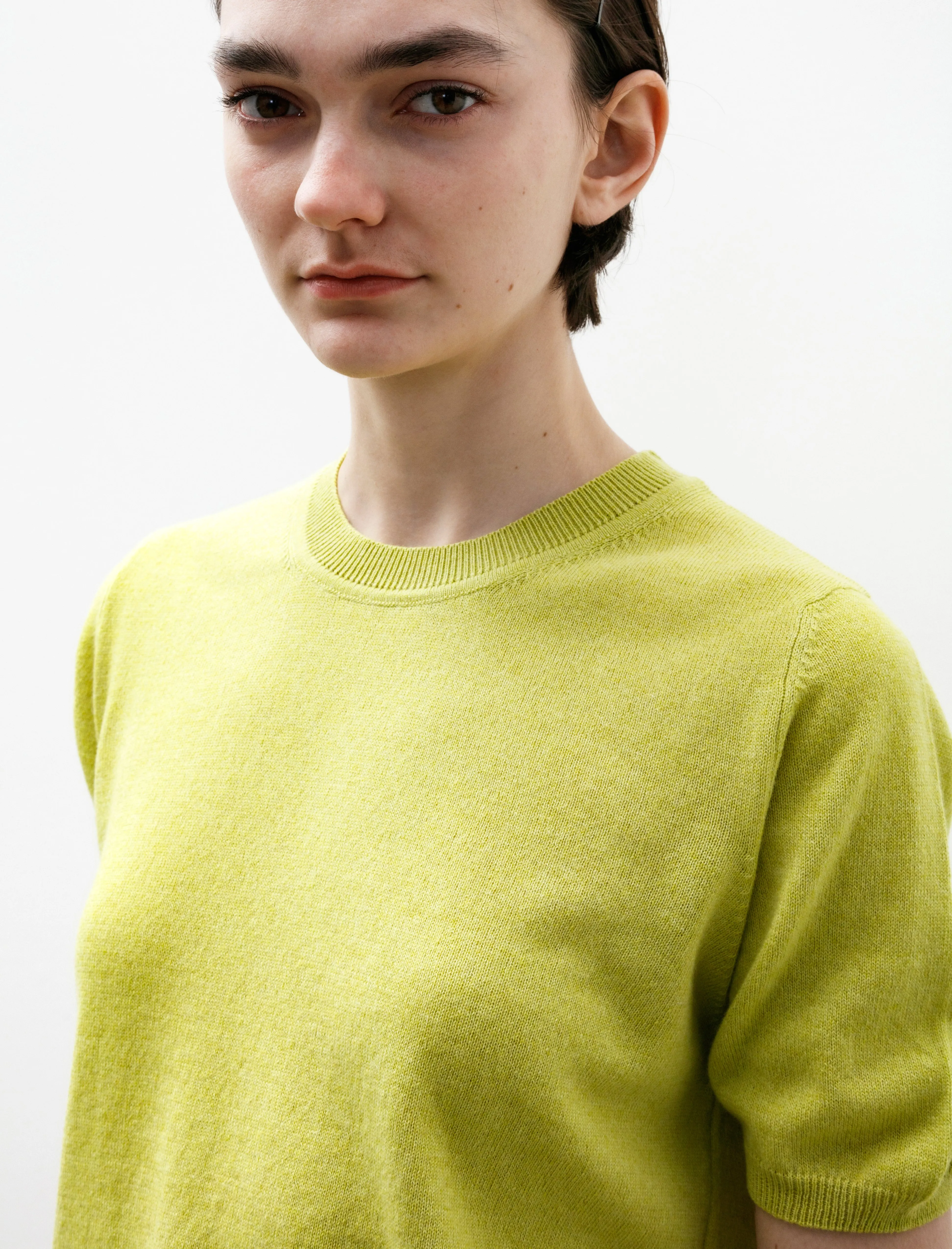 Pure Linen Blend Model Edge Emer T-Shirt Cotton Cashmere Lime Green