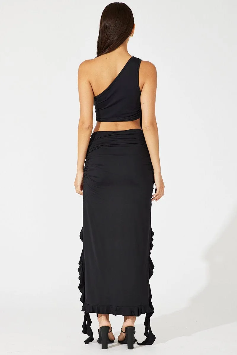 Black Ruffle Maxi Skirt Subtle Mood