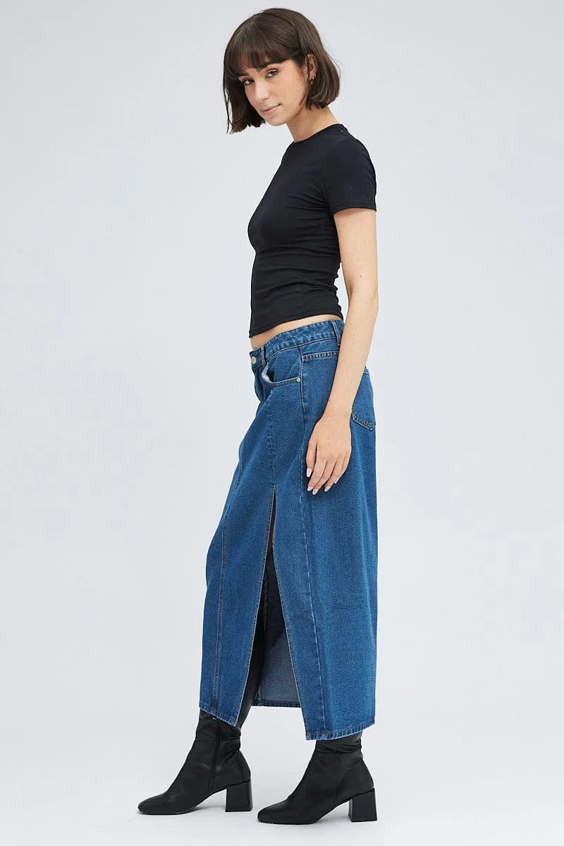 Denim Maxi Skirt Mid Rise Denim Pencil Slit Outfit Combo