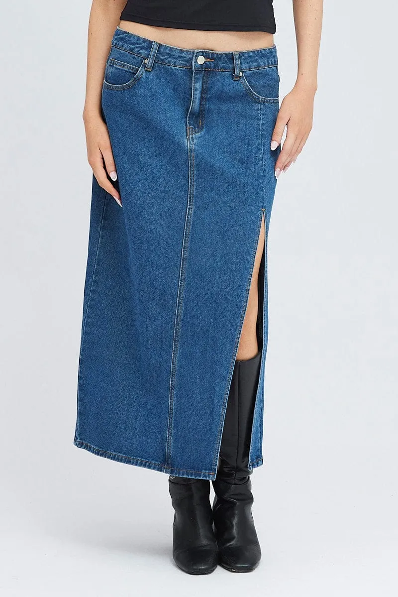 Light Moodboard Teen Fashion Denim Maxi Skirt Mid Rise Denim Pencil Slit