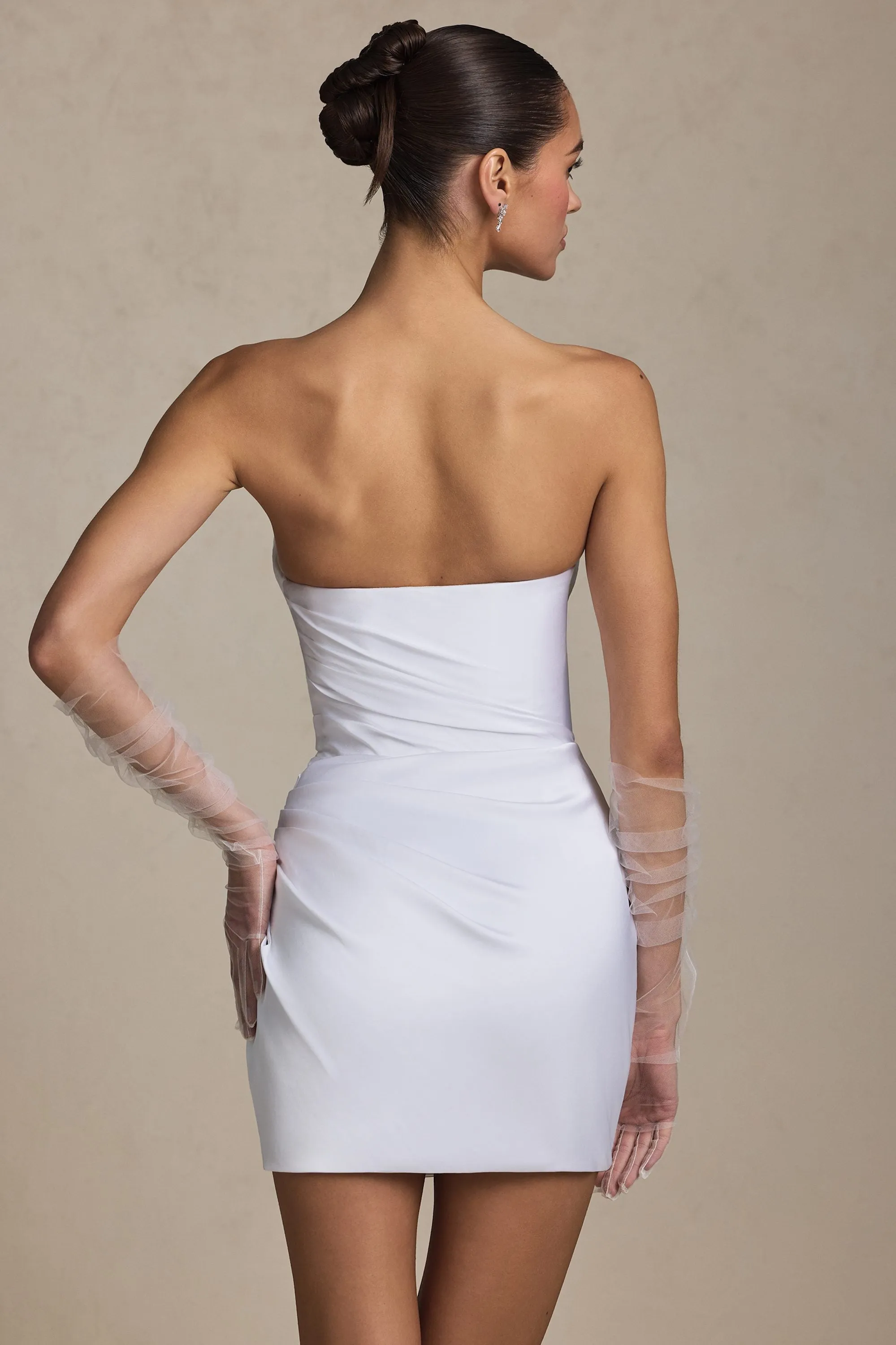 Ruched Corset Mini Dress in White Stylish Daywear