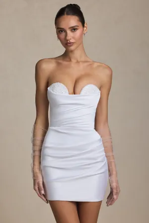 Ruched Corset Mini Dress in White Light Beat
