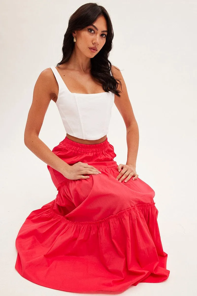 Modern Combo Minimal Vibe Red Maxi Skirt Tiered