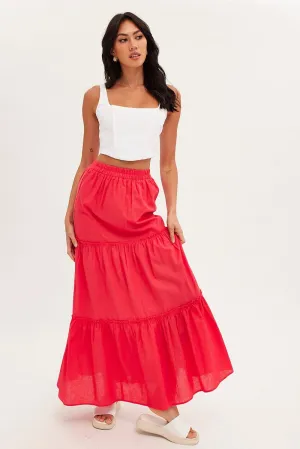 Red Maxi Skirt Tiered Elegant Feel High End Quality