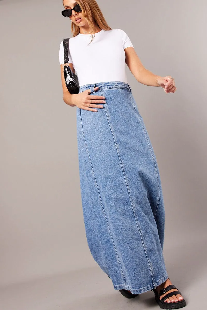 Light Flow Denim Maxi Skirt High Rise