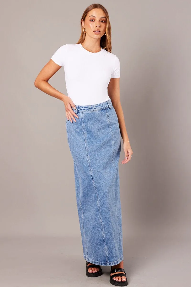 Denim Maxi Skirt High Rise Collaboration Piece Quilted Texture