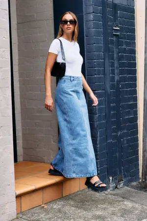 Outfit Flow Vibe Shot Denim Maxi Skirt High Rise