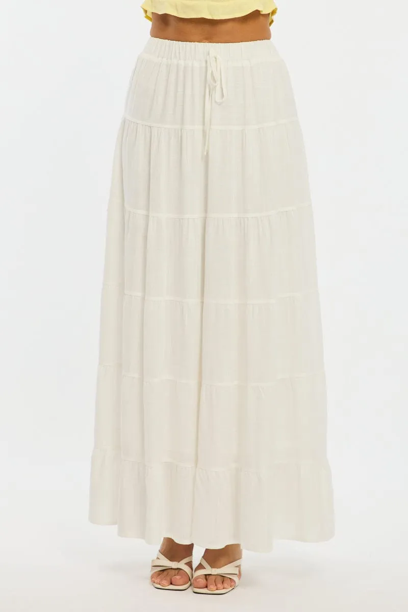White Maxi Skirt Tiered High Rise Linen Blend Everyday Comfort Comfort Innovation