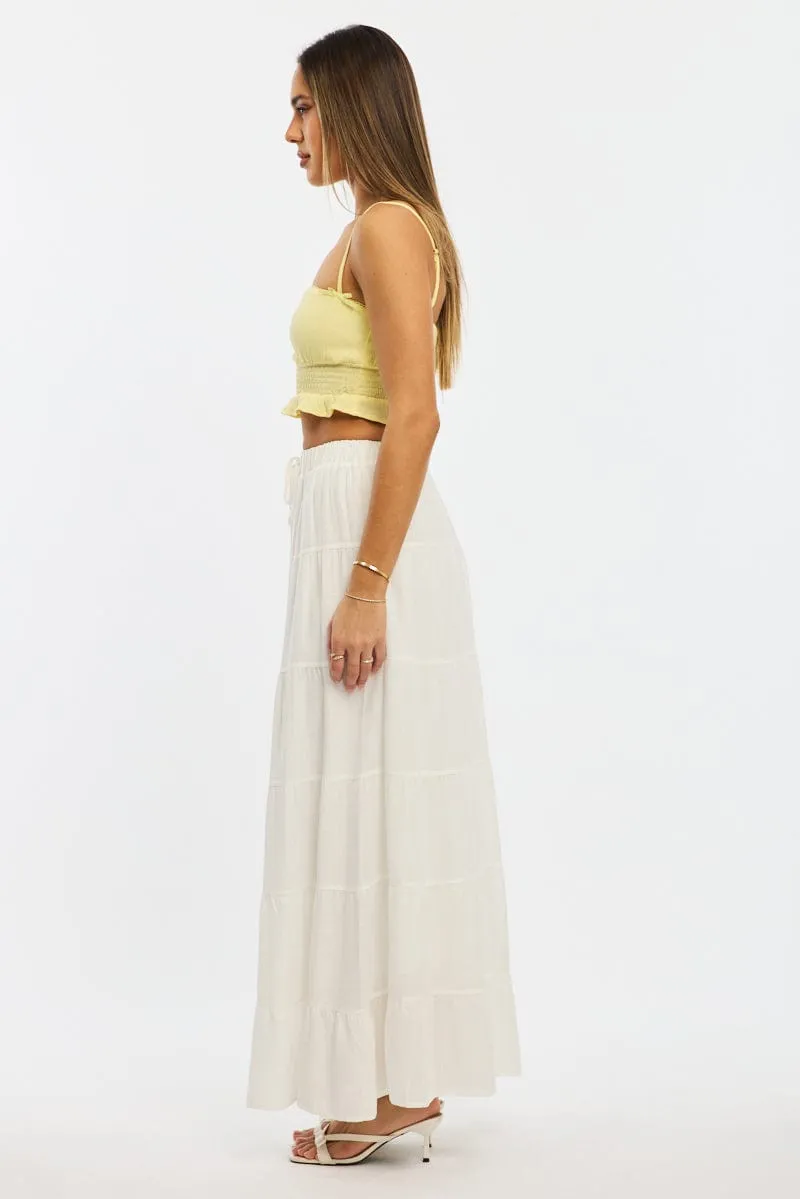 Subtle Shimmer Collaboration Piece White Maxi Skirt Tiered High Rise Linen Blend