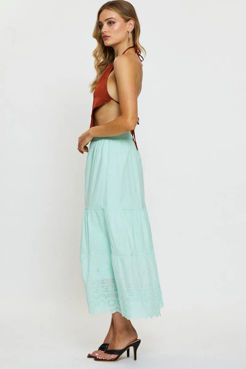 Green Maxi Skirt High Rise Fresh Style Machine wash safe