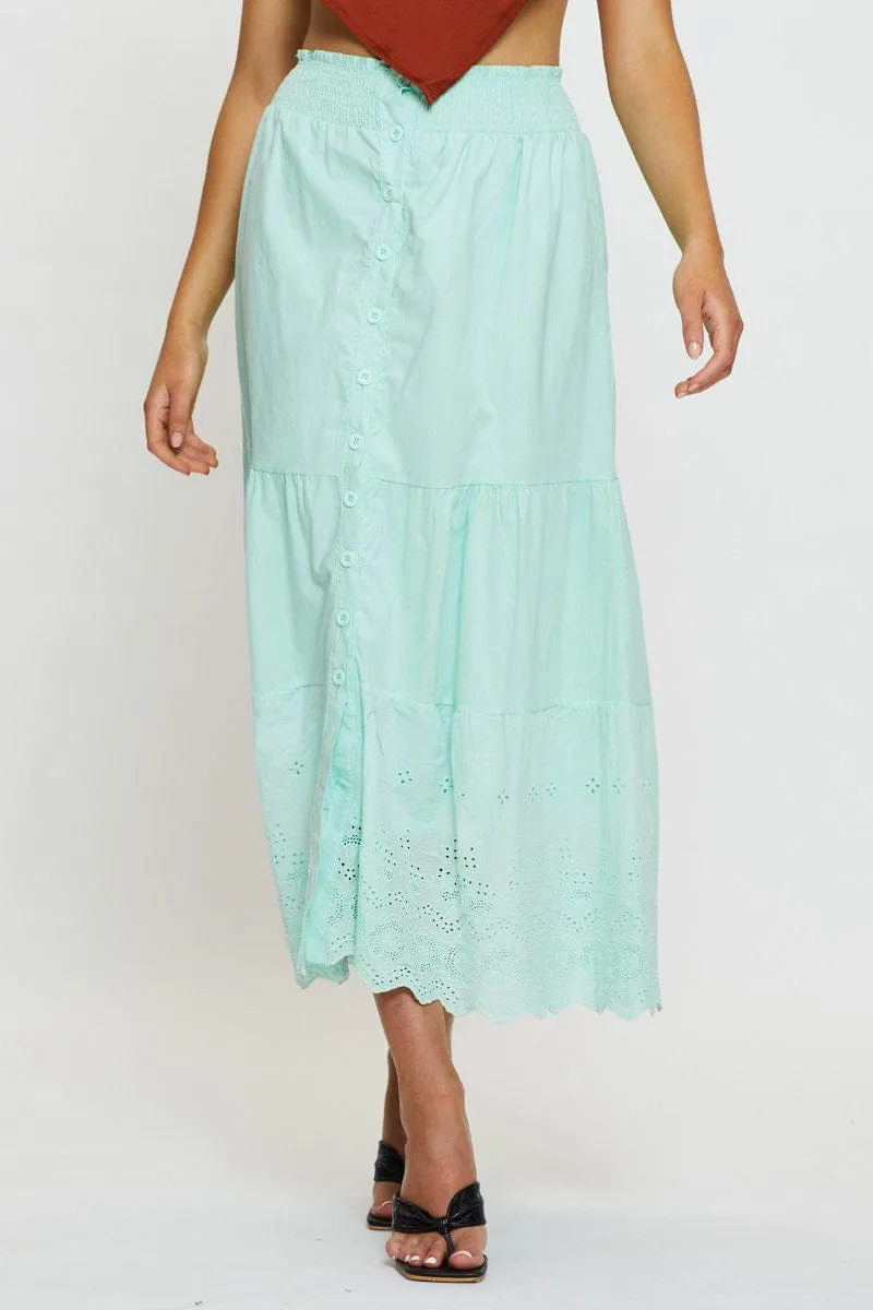 Green Maxi Skirt High Rise Modern Details
