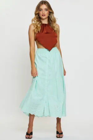 Crisp Fit natural fiber Green Maxi Skirt High Rise