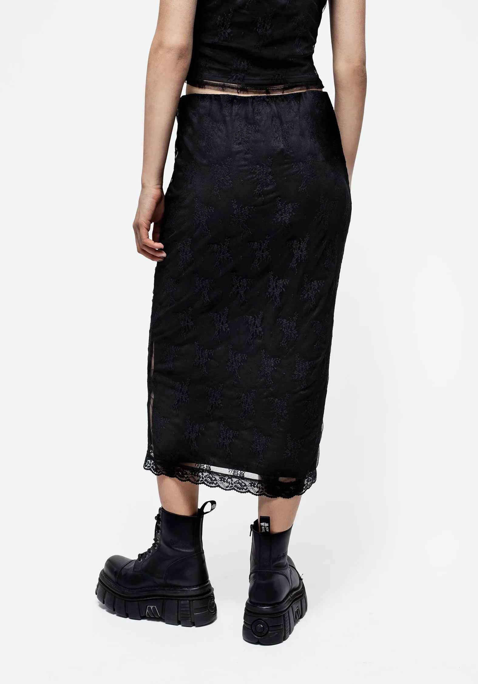 Gather Details Weekend Style Hailey Stretch Lace Midi Skirt