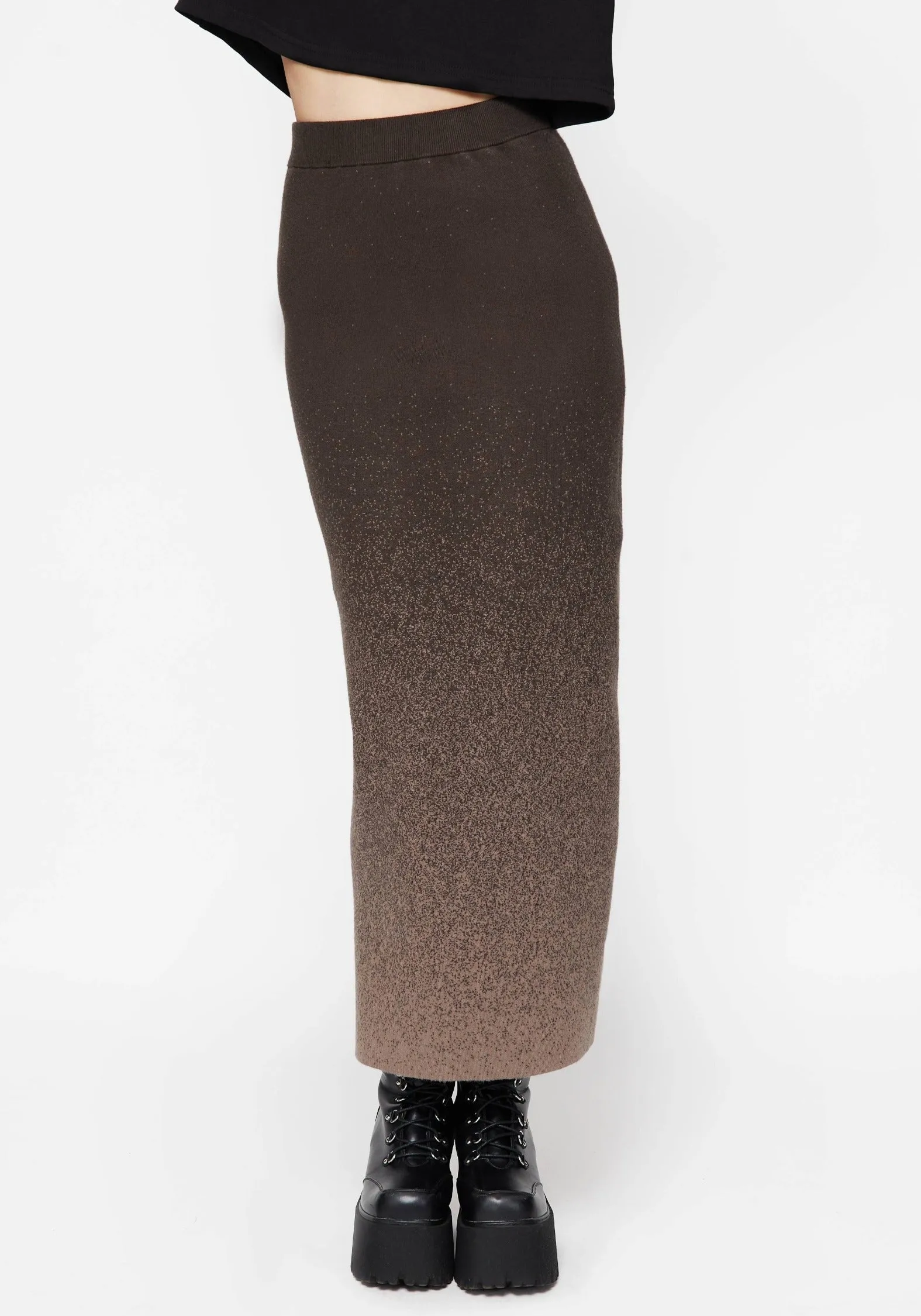 Nightjar Ombre Knit Maxi Skirt - Taupe Minimal Look