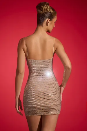 Figure Pop Embellished Cut-Out Mini Dress in Almond