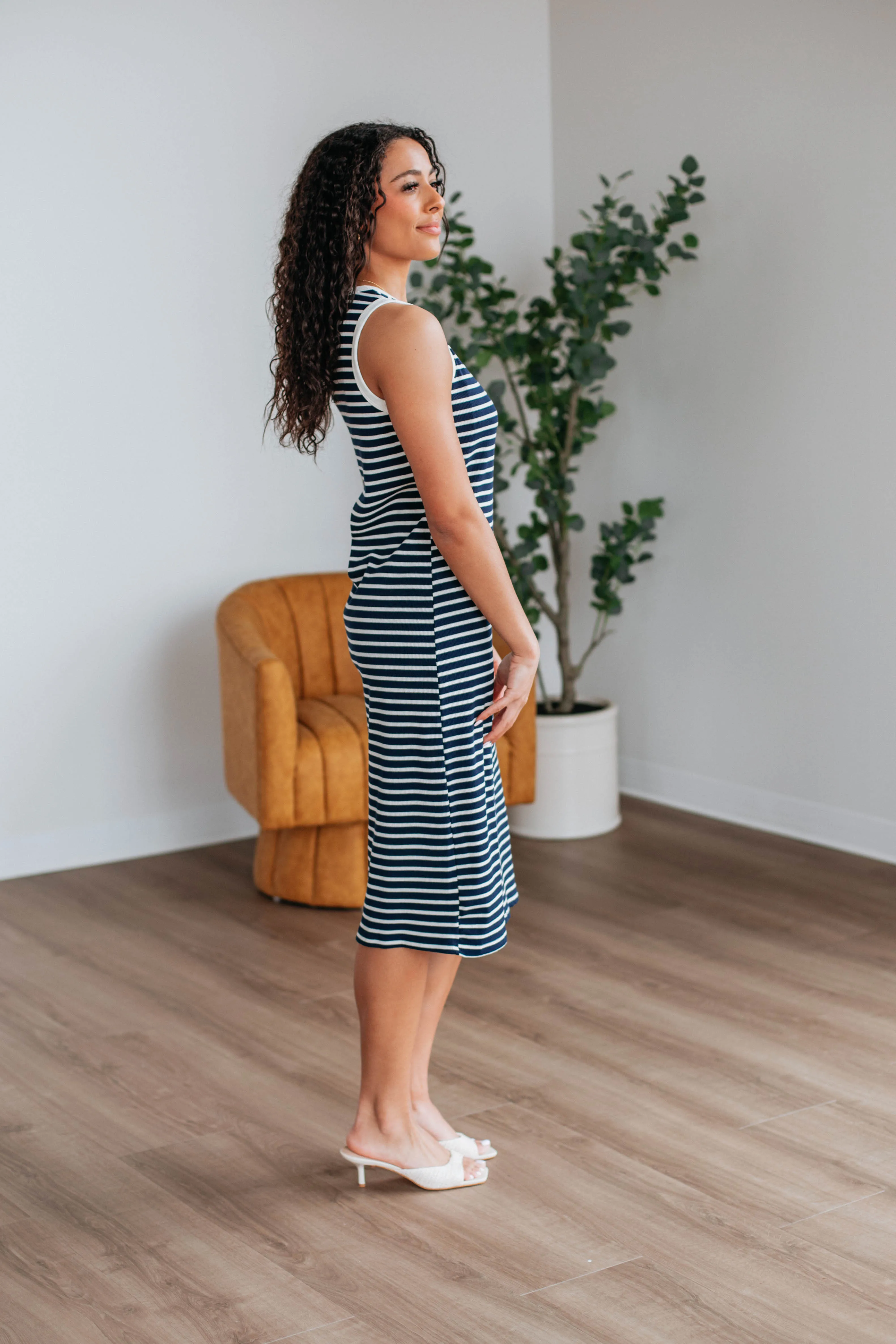 Soft-touch day dress Coastal Path Pattie Striped Dress - Navy Mix
