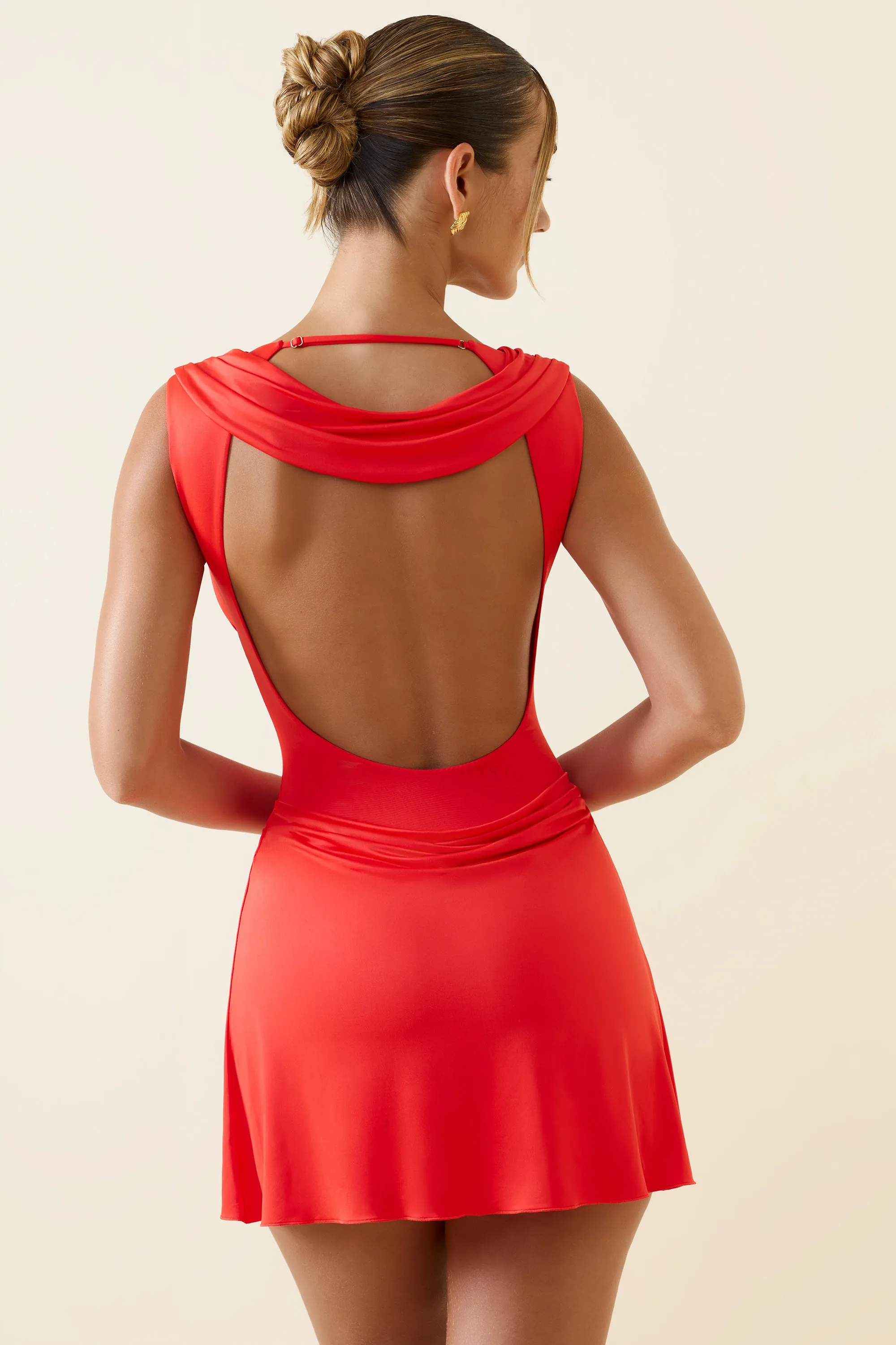 Draped Open-Back A-Line Mini Dress in Scarlet Youthful Fashion