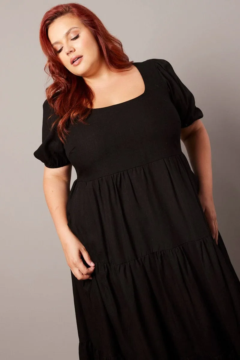 Black Scoop Neck Linen Maxidress With Pockets Sail View Stylish boho dress