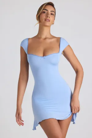 Modal Asymmetric Lace-Up A-Line Mini Dress in Sky Blue Chic Silhouette Durable Zipper