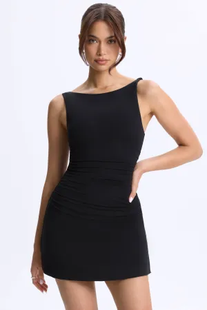Ruched A-Line Micro Mini Dress in Black Runway Vibe Charming Silhouette