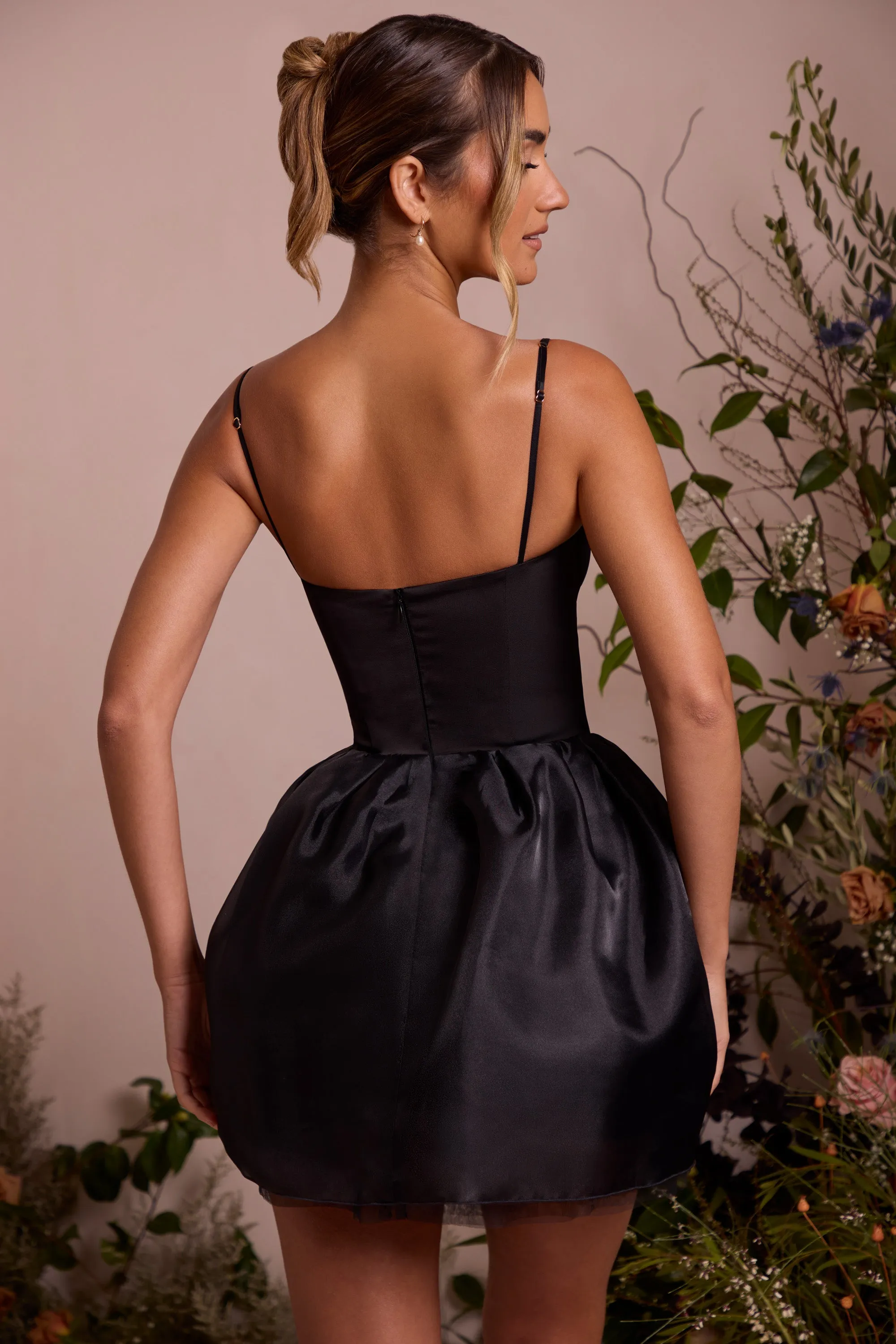 Tulle Skirt Corset Mini Dress in Black High Breathability Club Warm