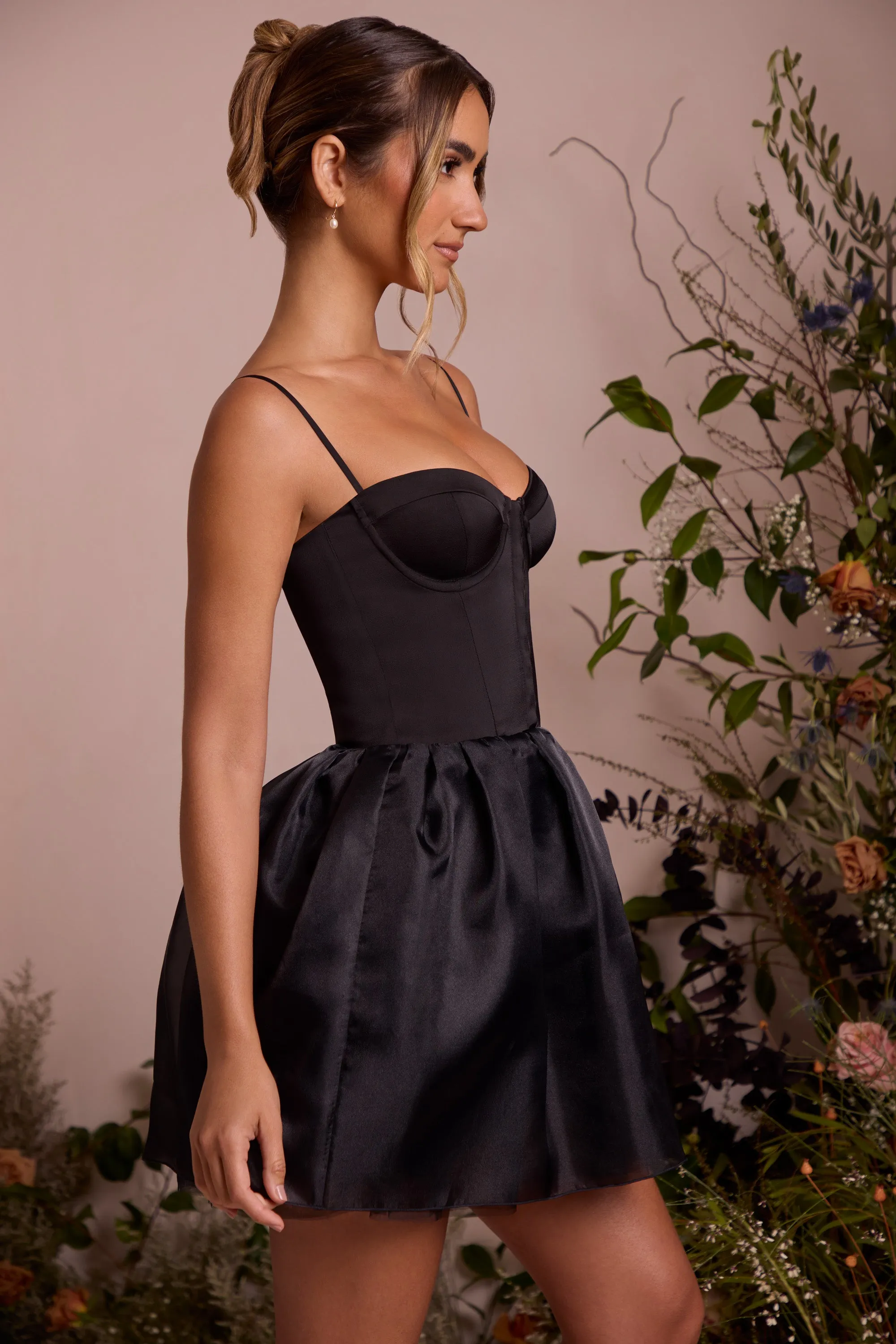 Tulle Skirt Corset Mini Dress in Black Stage Star