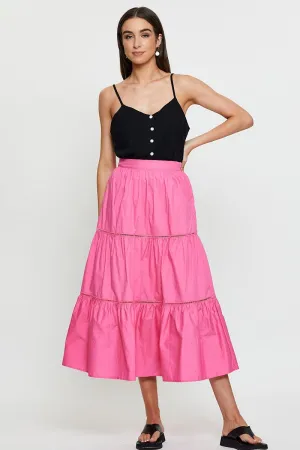 Wardrobe Classic Pink Maxi Skirt High Rise Tiered Cotton